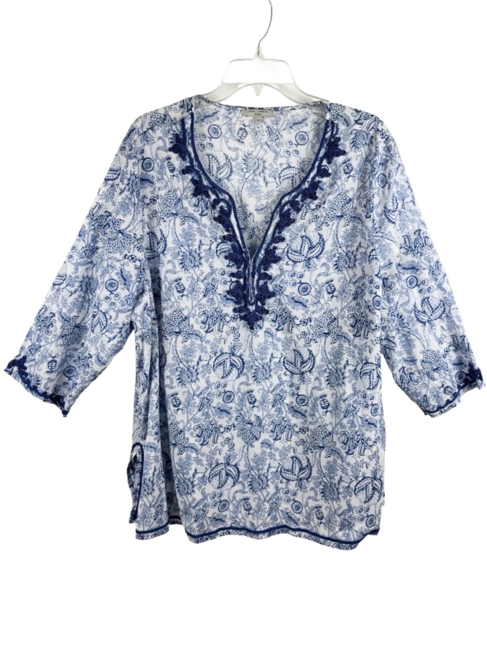 Anne Carson Blue Paisley Cotton Tunic size 2X